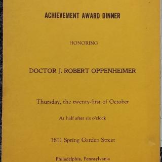 Autographed Achievement Awards programme by J Robert Oppenheimer