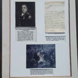 Framed letter by Capt Thomas Hardy with original lithograph of Hardy.