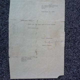 Typed letter signed by Indian Prime Minister Indira Gandhi