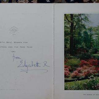 Authentically signed Xmas Card from the Queen Mother dated 1961