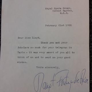 Typed letter signed by Dame Magot Fonteyn