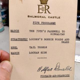 Balmoral Castle Pipe Programme 7 August, 1953